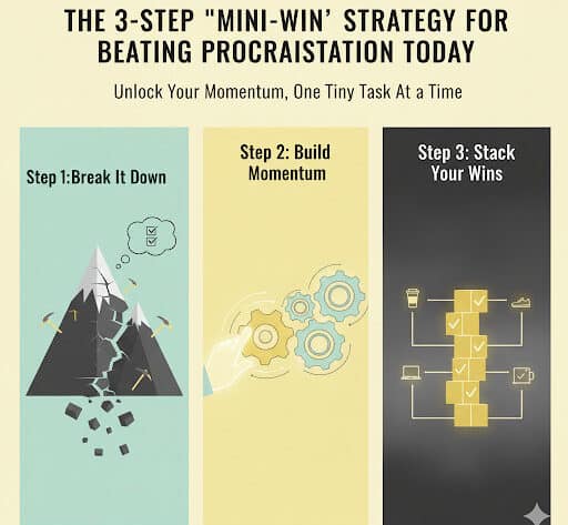 Break down procrastination with a 3-step mini-win strategy to boost productivity and achieve goals.