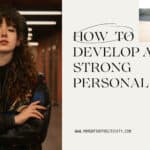 Confident young woman with curly hair in urban setting, promoting strong personality development.