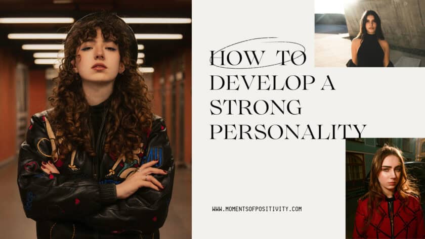 Confident young woman with curly hair in urban setting, promoting strong personality development.