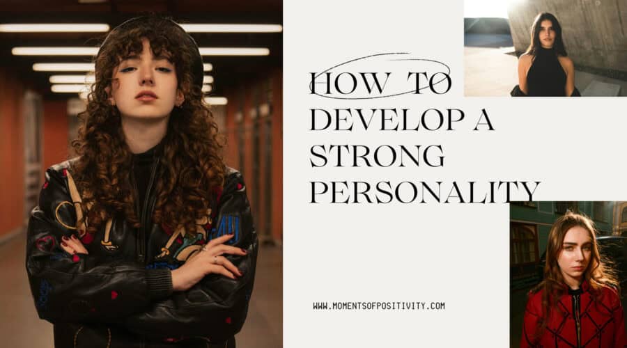 Confident young woman with curly hair in urban setting, promoting strong personality development.