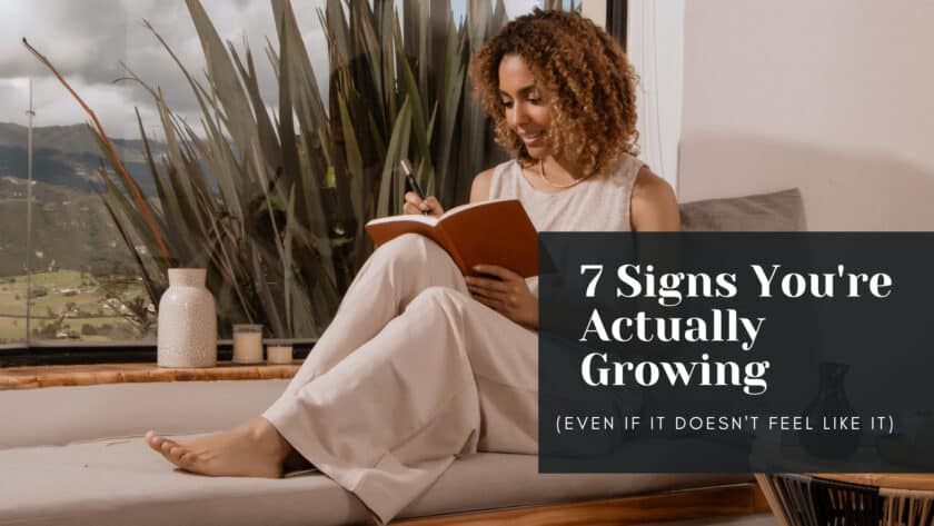 woman journaling and realizing she's growing