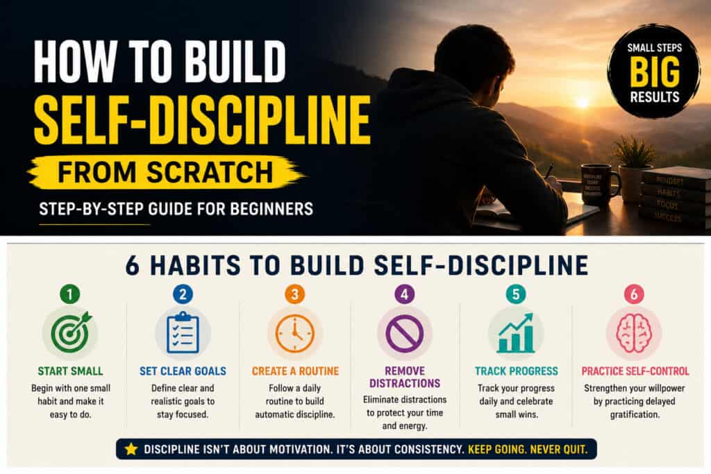 Person practicing self-discipline habits during sunset for personal growth.