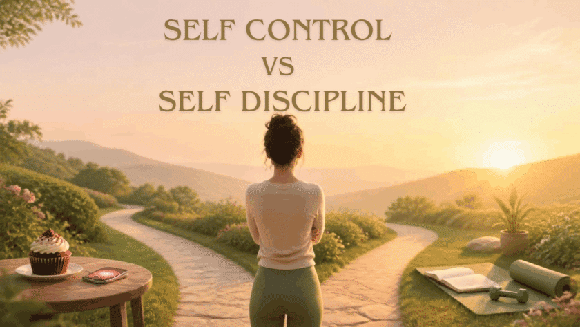 Person choosing between temptation and discipline on a sunlit path