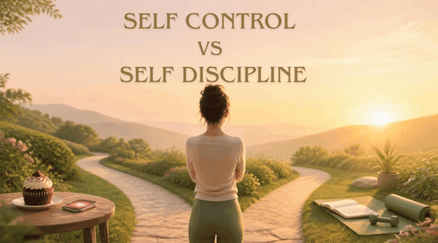 Person choosing between temptation and discipline on a sunlit path